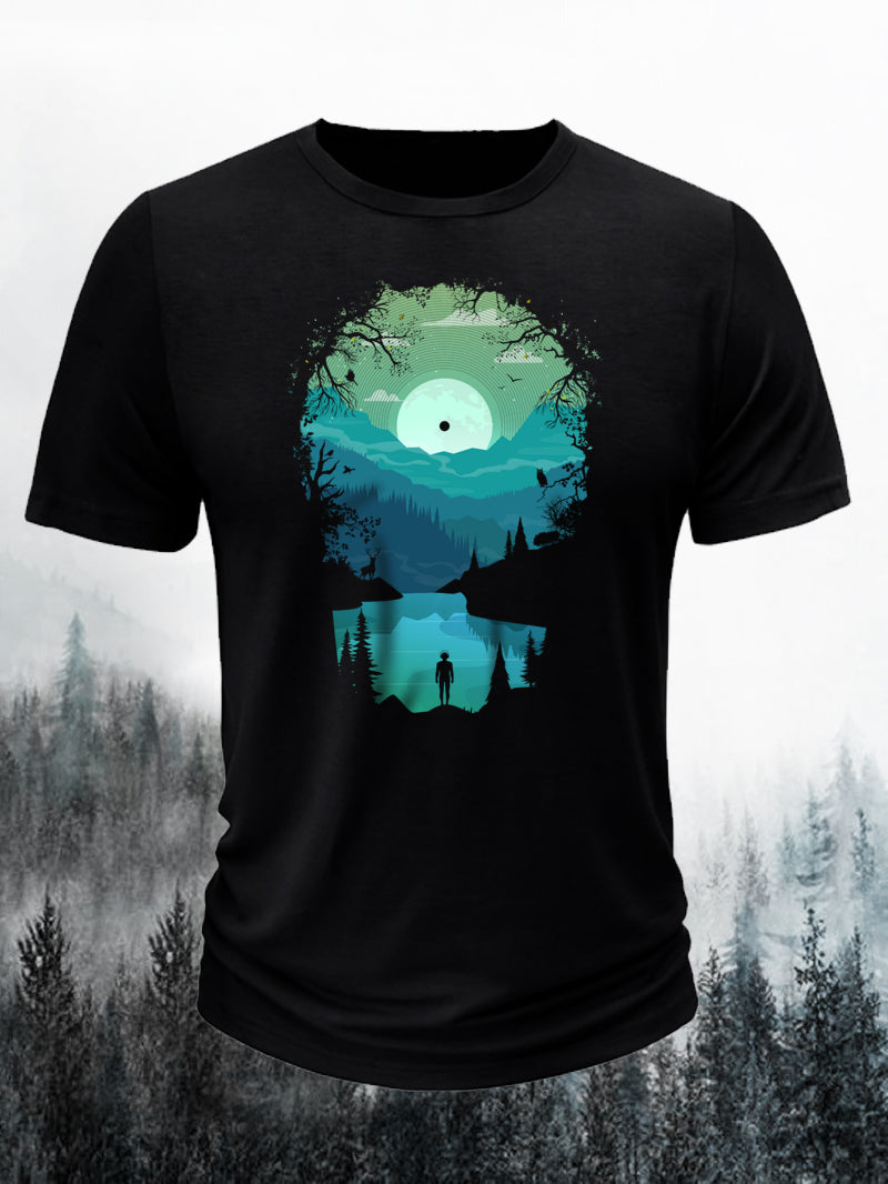 Men's Music Mountain Scenery Short-Sleeved Shirt