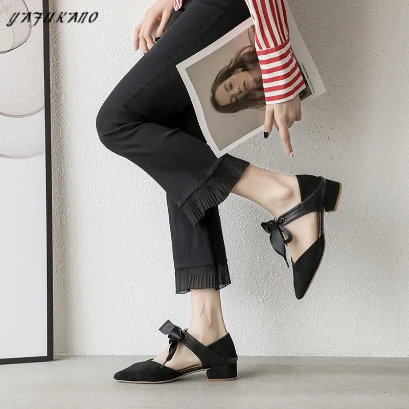 Square High Heels Shoes Woman Pumps PU Leather Butterfly-Knot Heeled Female Ladies Elegant Wedding Women Shoes