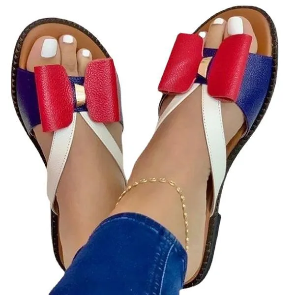 Breakj Breakj Spring And Summer New Flat Bottoms Flat Bow Bow Lady Cool Slippers Large Size Women's Shoes