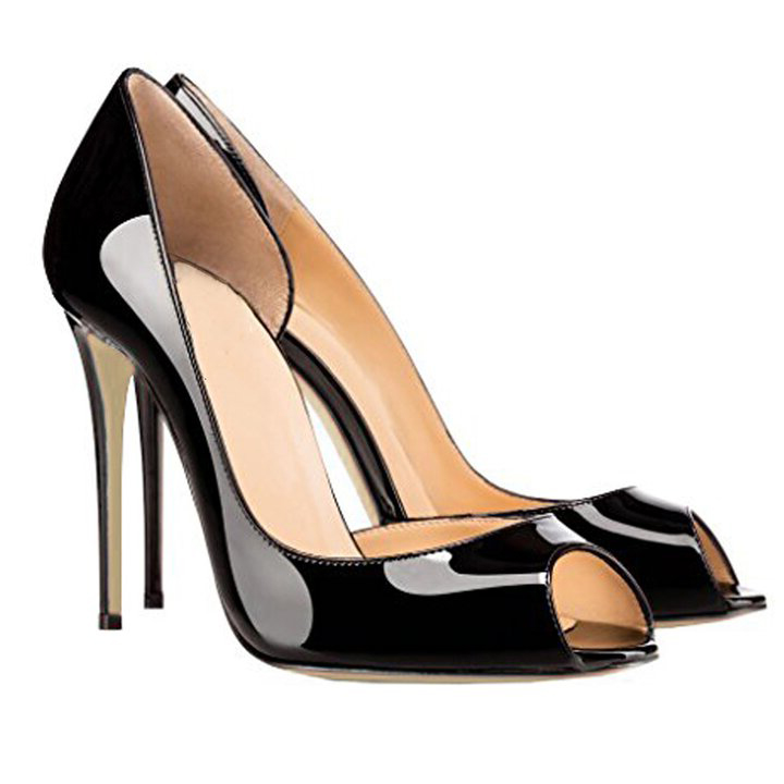 120mm Women's Party Wedding Peep Toe heels Black Patent-vocosishoes