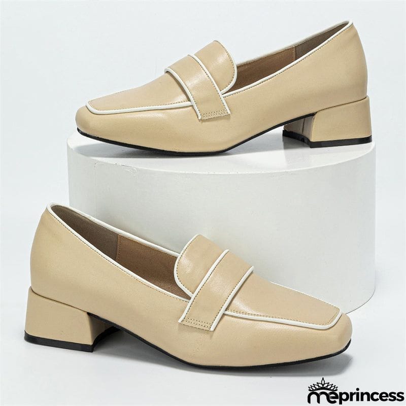 Classy Casual Square Toe Thick Heels Women's Beige Pumps