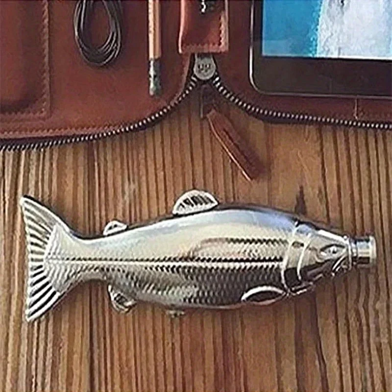 Tegooe Fish Shaped Stainless Steel Hip Flask - 5oz Portable Wine Pot for Spirits and Liquor