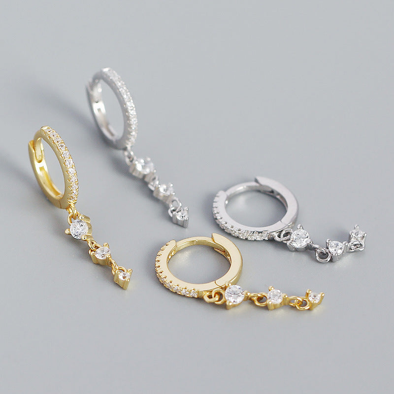 925 Sterling Silver Minimalist Round Geometric Silver Diamond Inlay Stud Earrings