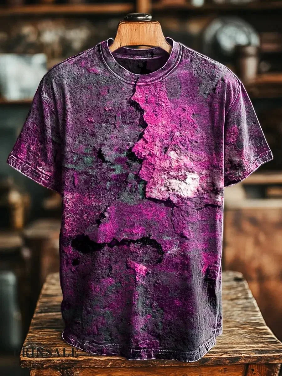 Eagerlys Unisex Retro Aged Rust Stone Wall Art Print T-shirt Eagerlys
