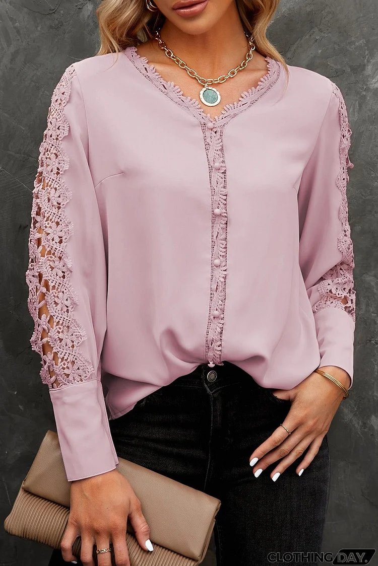 Elegant Pink Lace Splicing Shirt