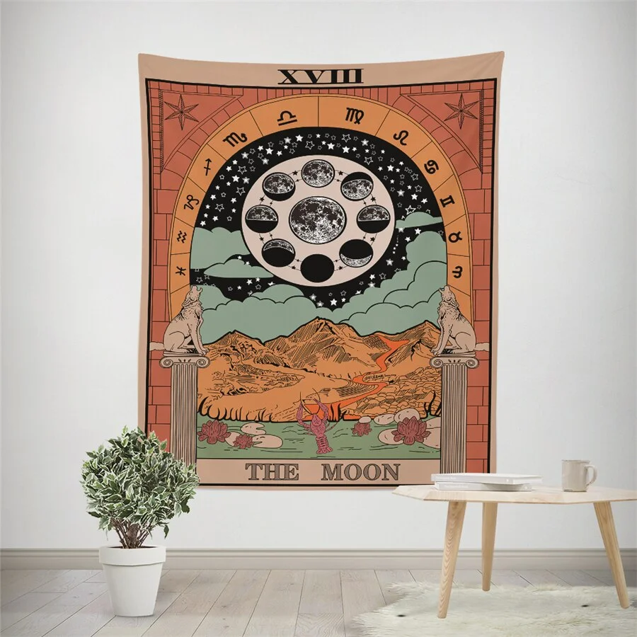 Tarot Divine Mandala Tapestry Hippie Boho Decor Psychedelic Tapestry Macrame Wall Hanging Witchcraft Wall Cloth Tapestries Throw
