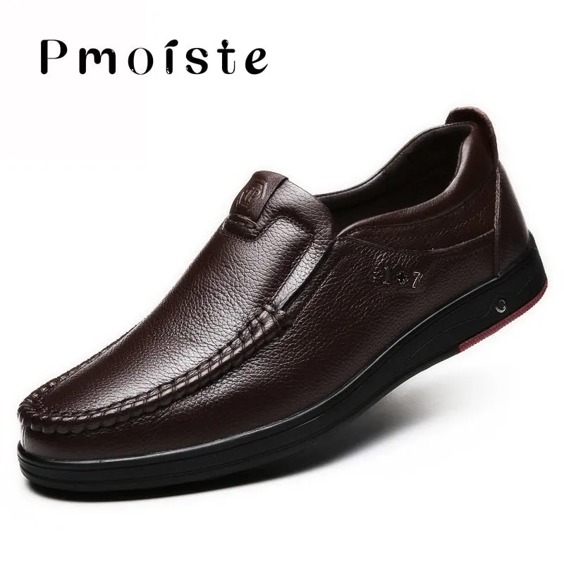 2020 New Real Leather Men's Casual Shoes Flats Formal Dress Shoes Nonslip Slip on Black Mens Loafers Breathable Male Footwear