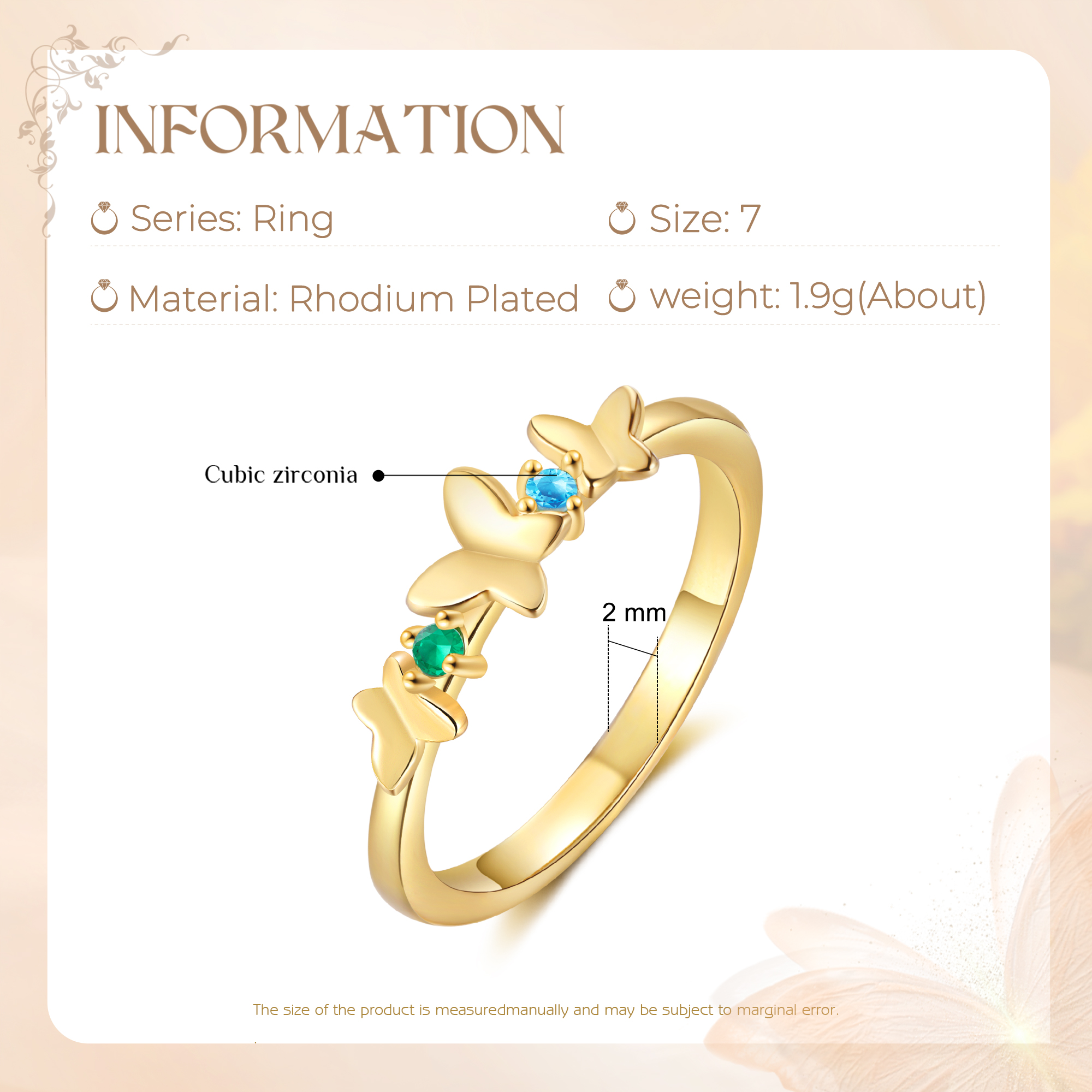 Personalised Butterfly Ring Custom 2 Birthstones Ring Birthday Gift for Her-Jessemade AU