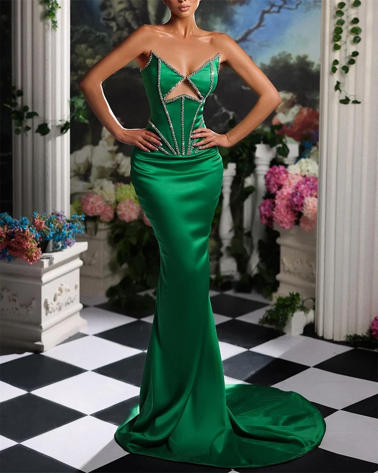 Sexy Green Bandeau Satin Dress