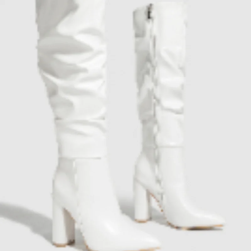 Yyvonne Pointed Head Thick And Fashion Tips Naturally Wrinkled Inside Zipper Fashion Boots Large-Size Bare Boots