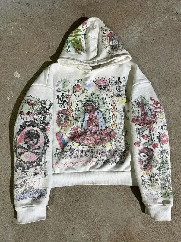 Skull Print Punk Oversized Hoodie