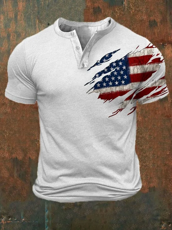 Men's Casual Print Button Collar Short Sleeve T-Shirt