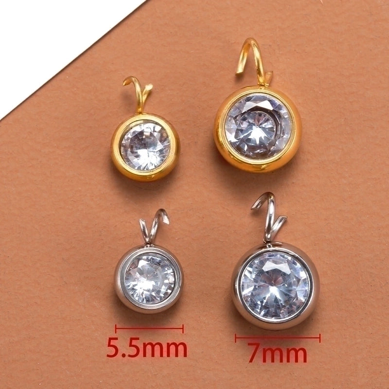 10 PCS/Package 5.5mm Diameter Diameter 7 Mm 304 Stainless Steel Zircon Round Polished Pendant