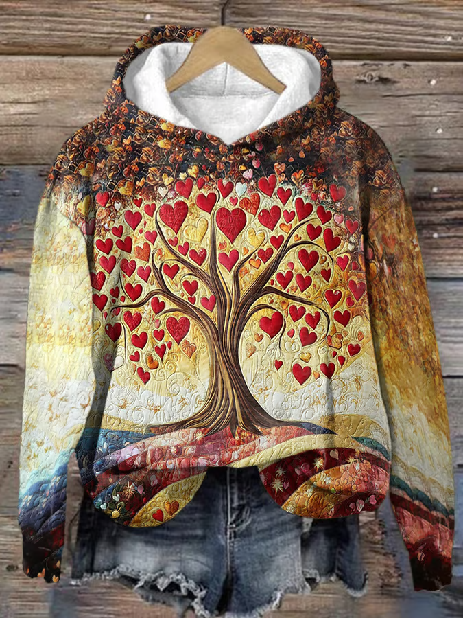 Valentine's Day Lover Tree Pattern Hooded Sweatshirt