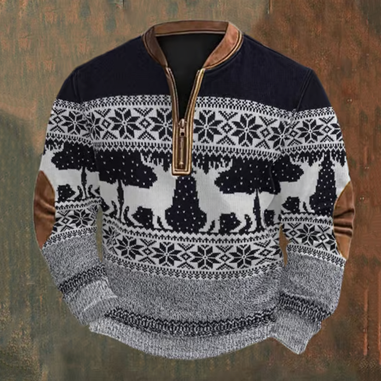 Men's Merry Christmas Snowflake Deer Print Sweatshirt