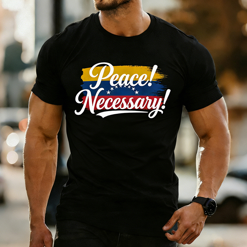 Men's Peace And Venezuela Print Crew Neck Short Sleeve T-shirt artswardrobe