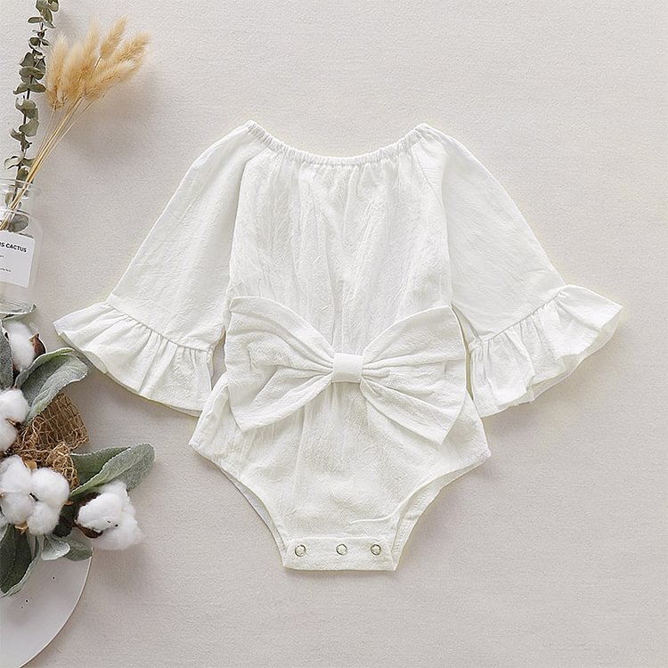 Baby Girls Bow Solid Color Ruffled Sleeve Bodysuit