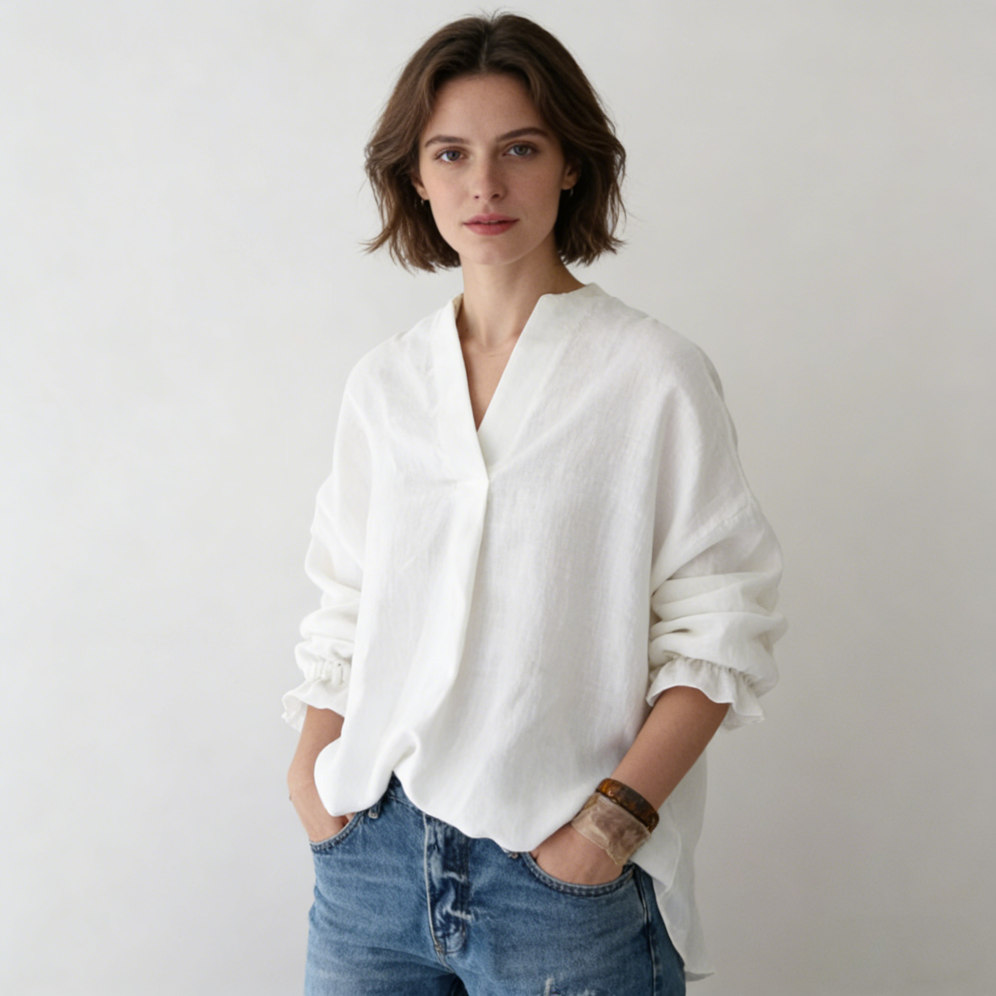 Linen Blouse Women 100% Linen Oversized Long Sleeve Casual Top REAL SILK LIFE