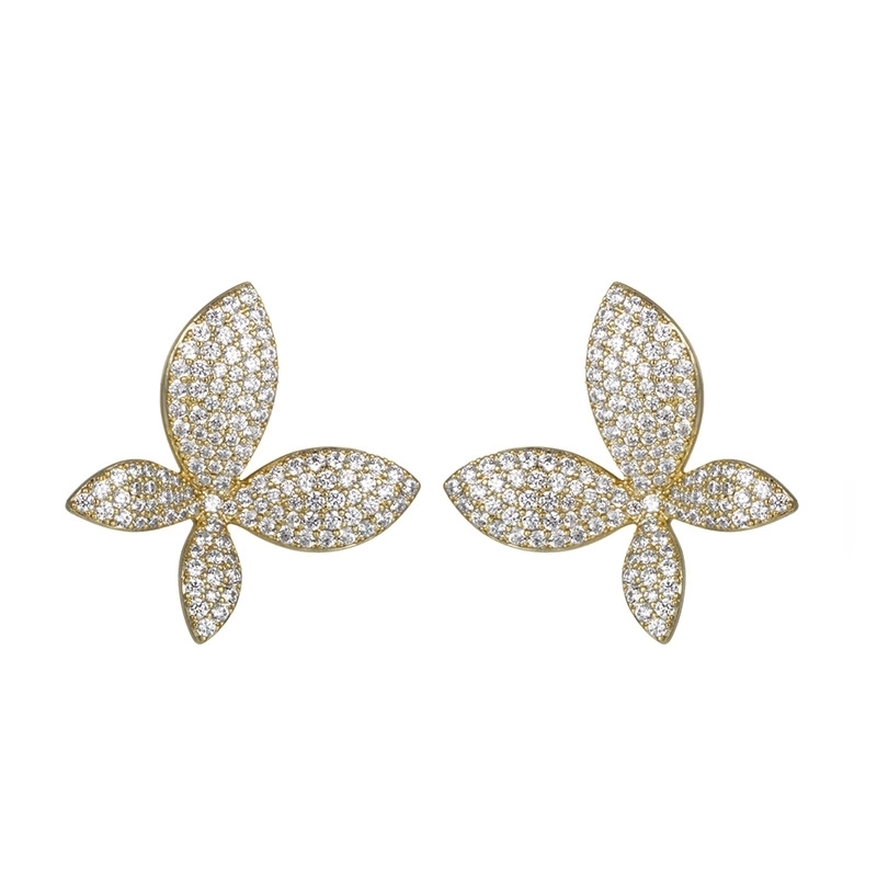 12 Pieces Elegant Sweet Streetwear Flower Butterfly Plating Inlay Copper Artificial Gemstones 14K Gold Plated Platinum Plated Ear Studs