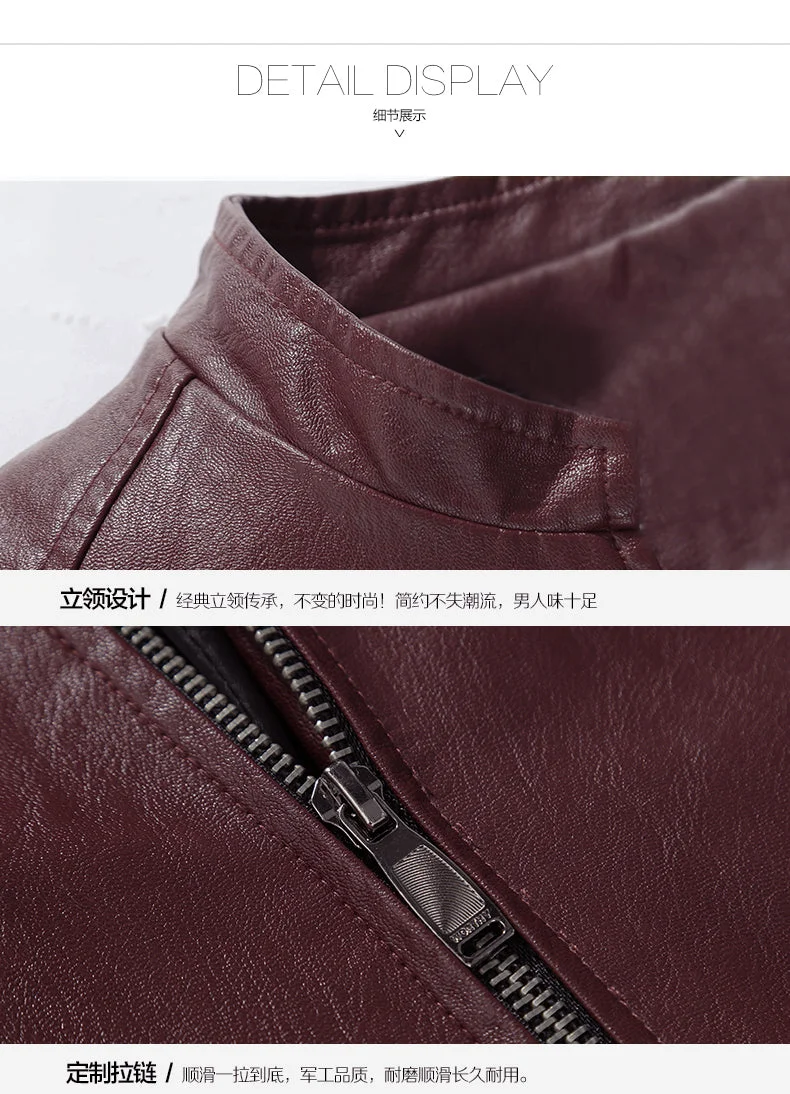 Faux Leather Black Jackets Coat Men Slim Fit Mens Windbreaker Jackets Zipper Pocket Stand Collar British Vintage Outerwear