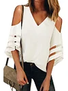 V-Neck Strapless Shoulder Patchwork T-Shirt by Inlyline