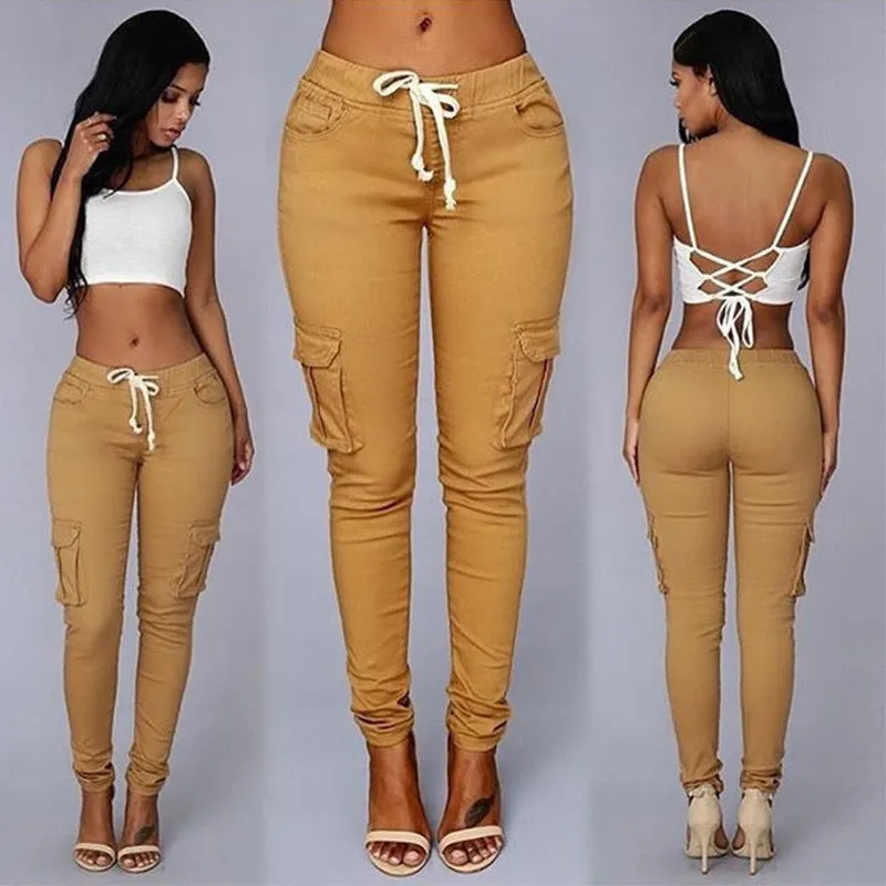 Brownm Bullet Pencil Women's Drawstring Lace Casual Pants
