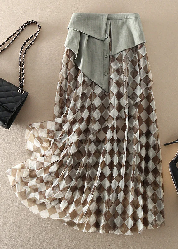 Plus Size Natural high waist Tulle Plaid Skirts