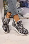 Women's Leopard Print Ankle Patched Flat Winter Warm Fur Boots Shoes 