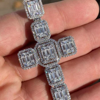 Iced Out Classic Bling Rectangle Cross Pendant Hip Hop Jewelry-VESSFUL