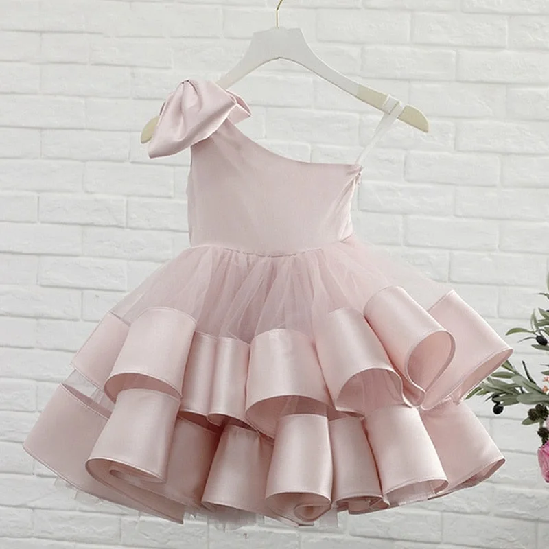 Baby Girl Princess Tutu Dress Off Shoulder Toddler Teen Vintage Layer Tulle Vestido Bow Party Pageant Birthday Baptism Frocks