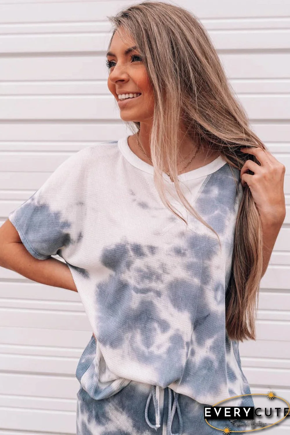 Tie-dyed Short Sleeve Top and Elastic Waist Pants Set