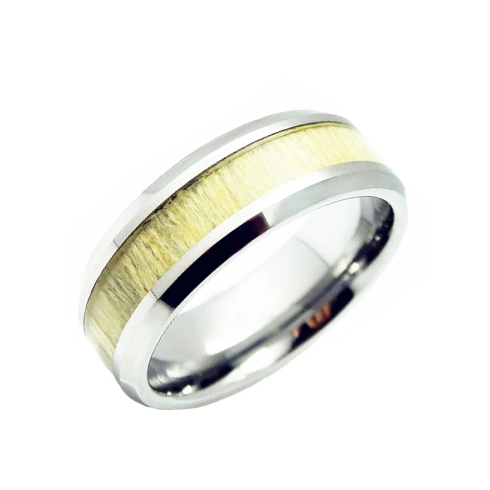 8MM Couples Tungsten Rings Wood Grain Inlaid Beveled Edge Polished Finished
