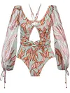 Sexy V-Neck Bandage Printing Long Sleeves One-Piece Swimwear
