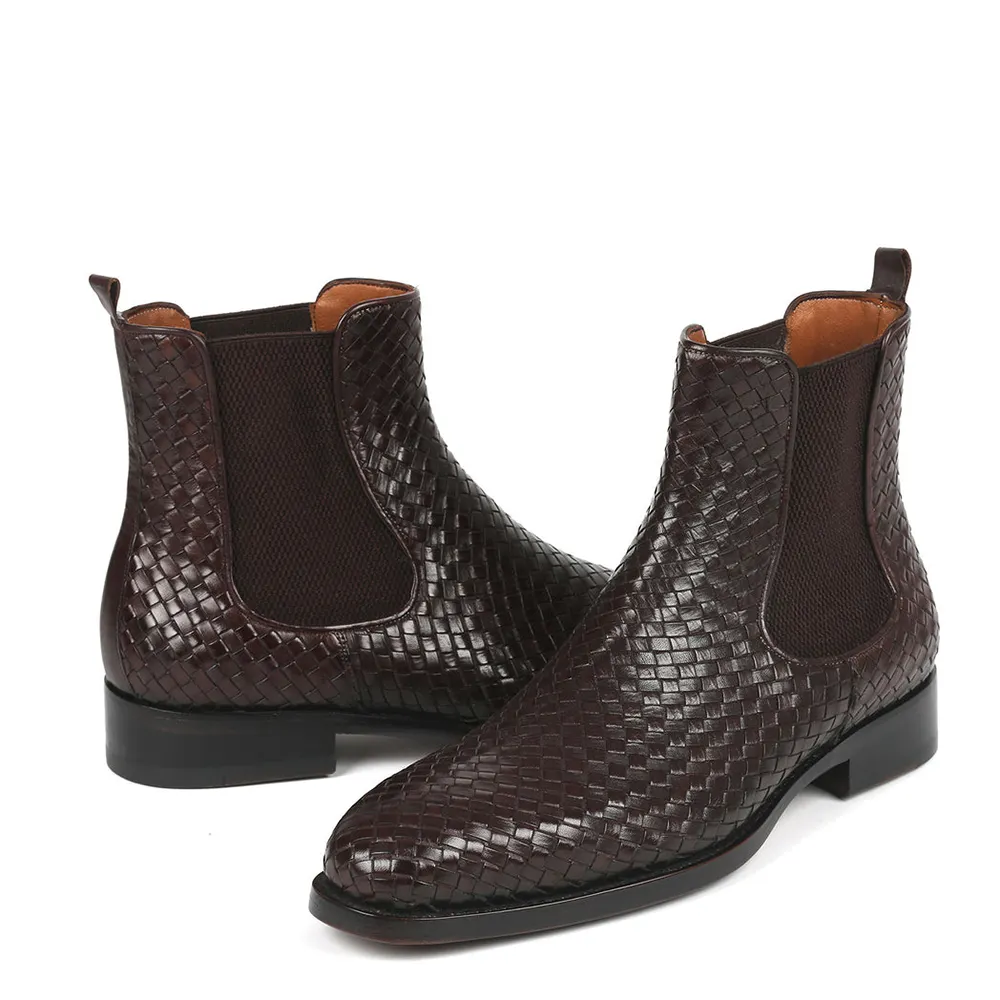 Gentleman's Braided Short Boots Chelsea Casual Martin Boots Ankle Boots-vocosishoes