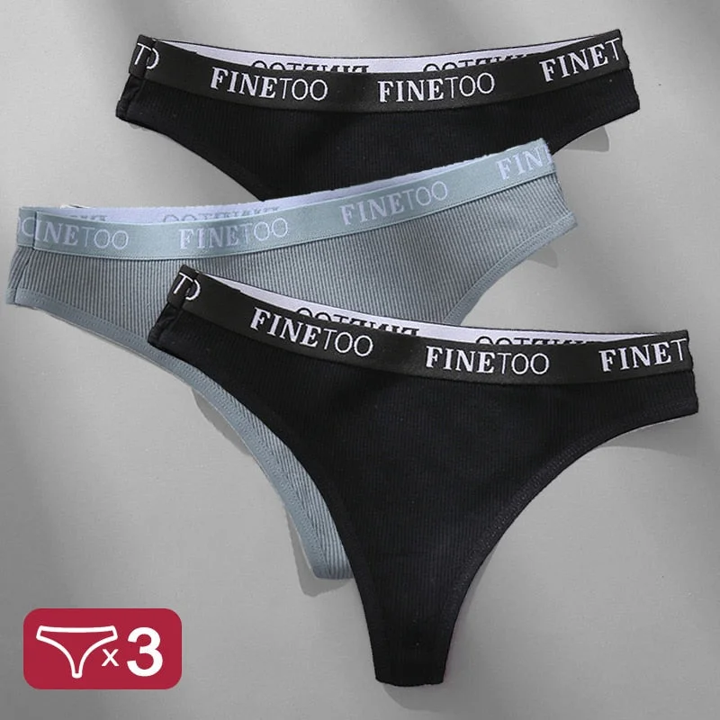 3PCS/Set Women's Panties Cotton Lingerie Female Underpants Sexy Briefs Thong G-String Finetoo Design Intimates T-back Pantys