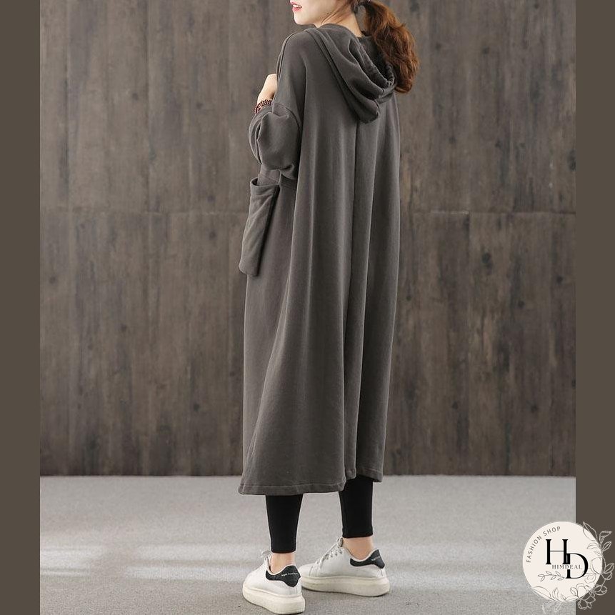Women hooded pockets fall quilting dresses Wardrobes black loose Dresses