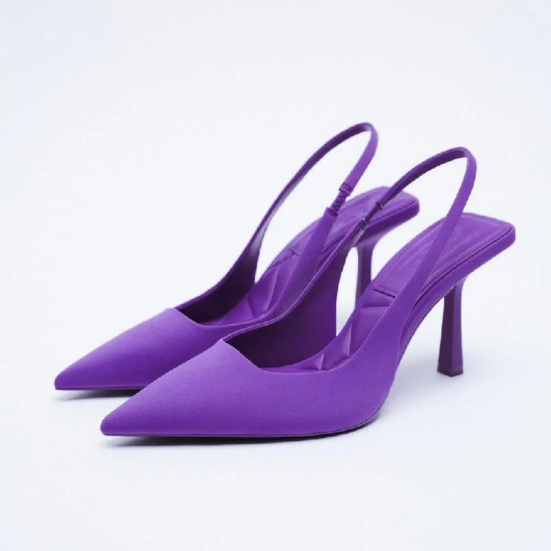 Stiletto Heels 2022 Summer Suit Comfort Shoes For Women Sandals Female Purple New Girls Low Pointed High Black Big Large Size