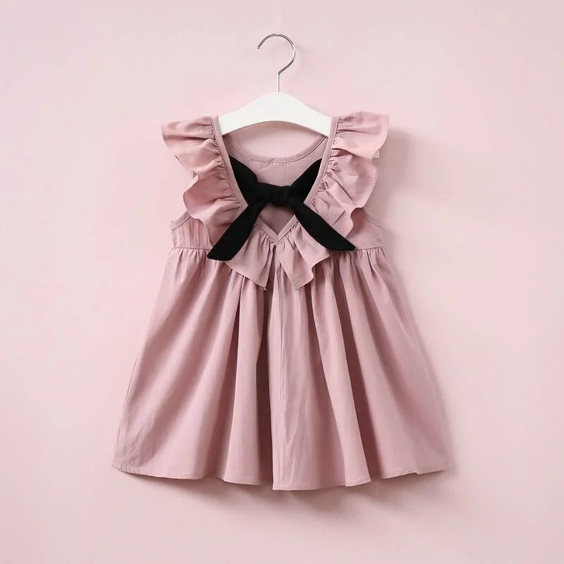 Summer Baby Girl Dress Ruffle Collar Children Clothes Backless Kids Clothes 1-6yrs Brand Girls Dress With Bow Cute Toddler Dress