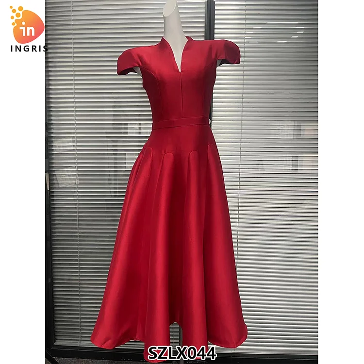 2025 Summer New High Quality Fashion V-neck Satin Long Evening Dress Slim Party Green Elegant Women's Dresses-SZLX044