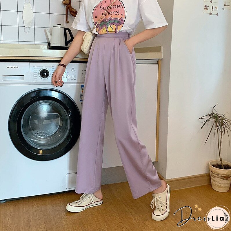 Christmas Gift JMPRS Autumn Women Wide Leg Pants Loose Elastic High Waist Korean Cotton Straight Full Pant Fashion Casual Female Solid Trousers
