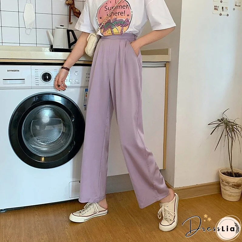 Christmas Gift JMPRS Autumn Women Wide Leg Pants Loose Elastic High Waist Korean Cotton Straight Full Pant Fashion Casual Female Solid Trousers