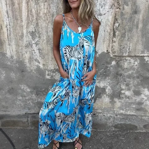 💙LAST DAY SALE 49% OFF💙Women's Printed Spaghetti Strap Backless Dress 