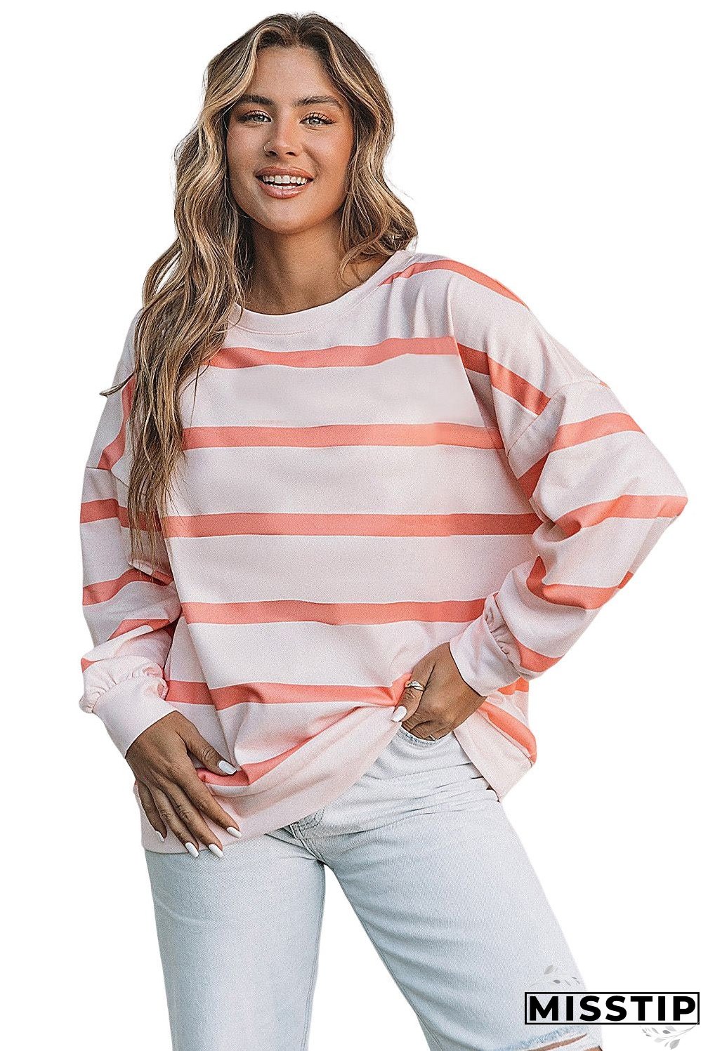 Striped Drop Shoulder Pullover Sweatshirt