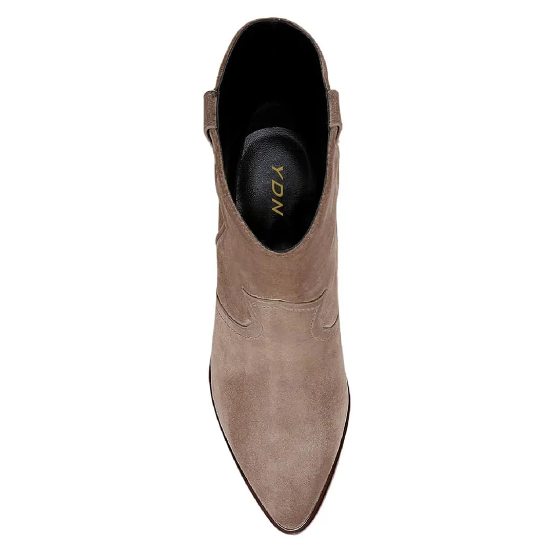 Taupe Vegan Suede Pointed Toe Cone Heel Simple Booties for Women