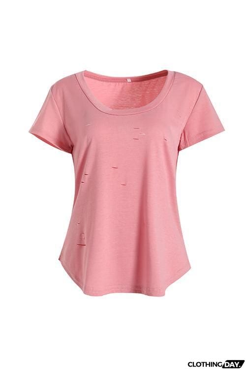 Broken Hole U Neck T Shirt