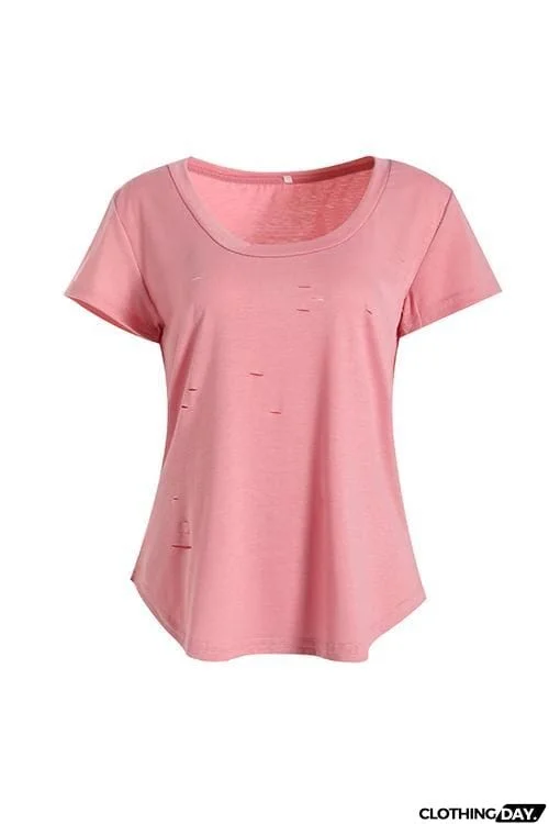 Broken Hole U Neck T Shirt