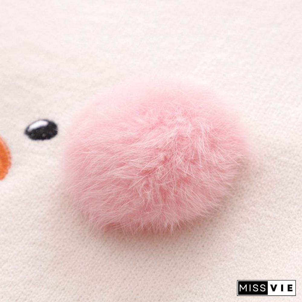 Duck Embroidery Fuzzy Ball Sweater