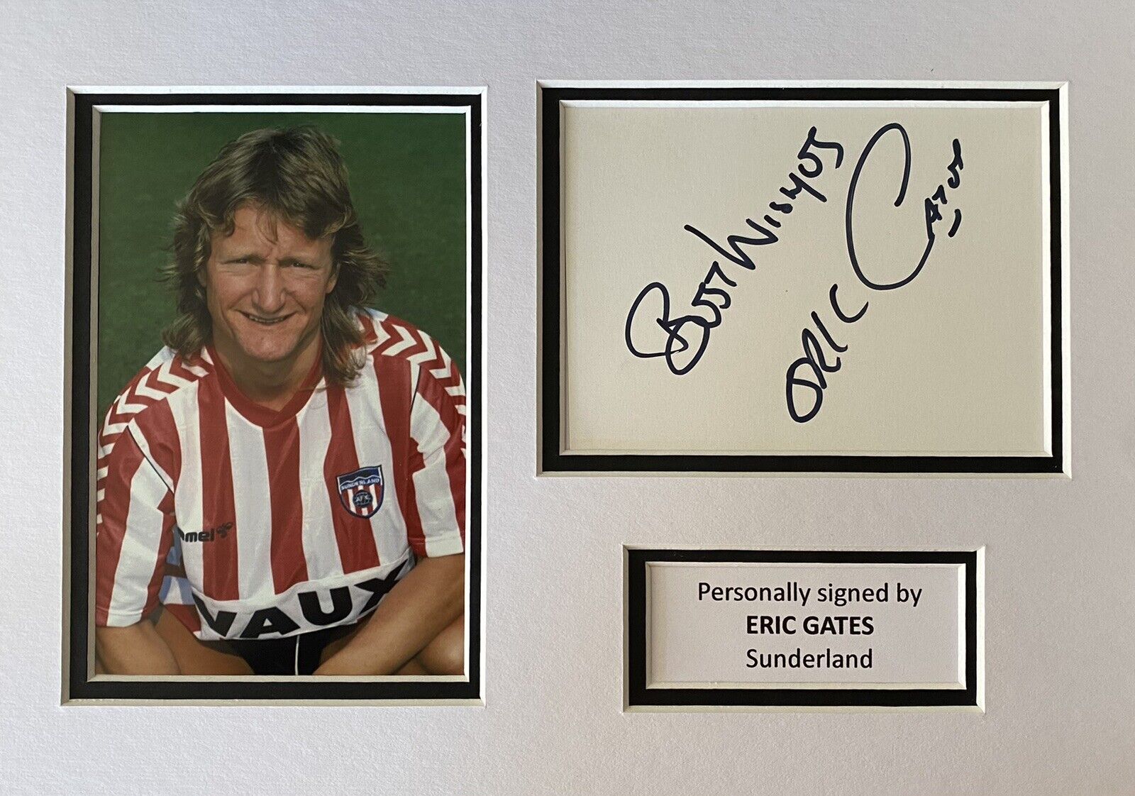 Eric Gates Hand Signed White Card In A4 Sunderland Mount Display