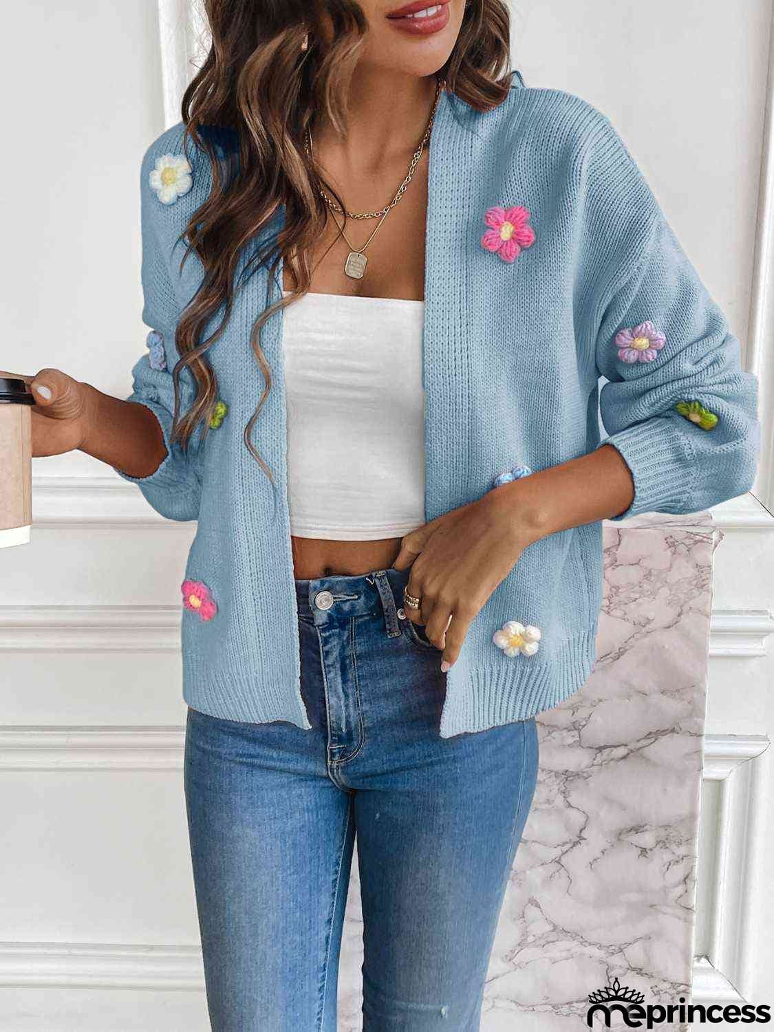 Floral Long Sleeve Open Front Cardigan