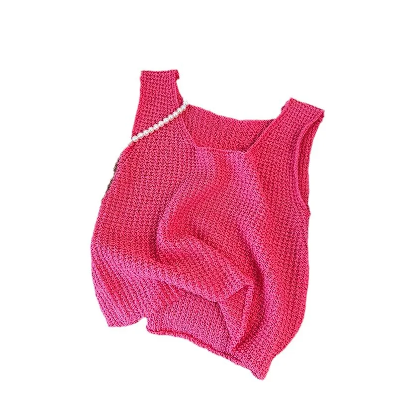 Uveng Uveng With Comfortable Barbieins Wearing Knitted Short Sleeveless New Temperament Slings Sweet Spicy Vest Top
